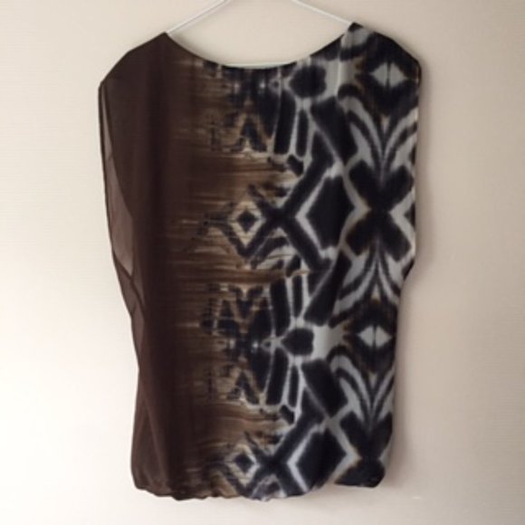 ESPRIT COLLECTION BLOUSE.  SIZE S.  COLOR: BROW, BLACK & BEIGE - Picture 2 of 3